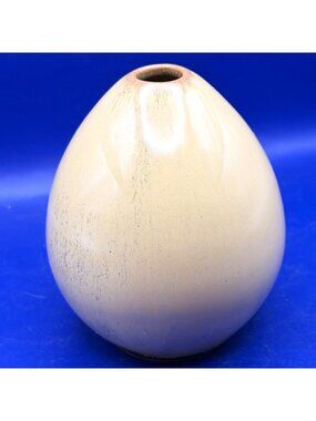 Modern Neutral Egg Shaped Bud Vase Cream Ceramic Made in Vietnam 4" Japandi Boho